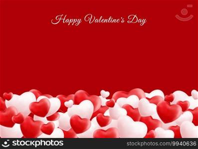 Happy valentine day 3D realistic red and white many hearts with space for your text. You can use for greetings card, banner web, invitation, poster, brochure, etc. Vector illustration
