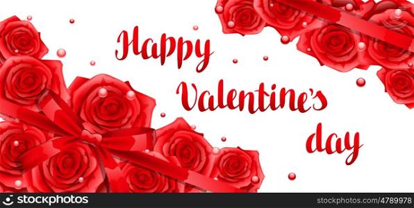 Happy Valentine day banner with red realistic roses. Happy Valentine day banner with red realistic roses.