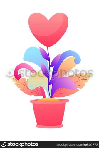 Happy Valentine Day greeting card. Background with flower heart in pot.. Happy Valentine Day greeting card.