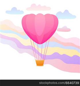 Happy Valentine Day greeting card. Background with hot air balloon.. Happy Valentine Day greeting card.