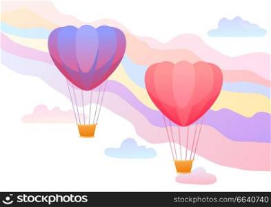 Happy Valentine Day greeting card. Background with hot air balloons.. Happy Valentine Day greeting card.