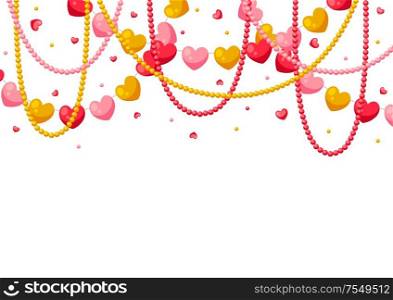 Happy Valentine Day greeting card. Holiday background with garland of hearts.. Happy Valentine Day greeting card.