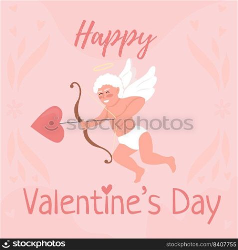 Happy Valentine day greeting card template. Romantic holiday. Editable social media post design. Flat vector color illustration for poster, web banner, ecard. Playlist Script, Neucha fonts used. Happy Valentine day greeting card template