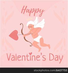 Happy Valentine day greeting card template. Romantic holiday. Editable social media post design. Flat vector color illustration for poster, web banner, ecard. Playlist Script, Neucha fonts used. Happy Valentine day greeting card template
