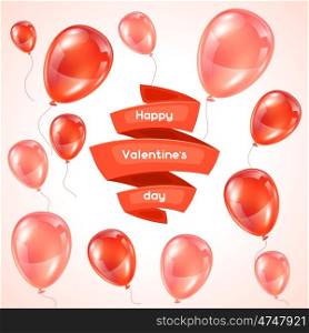 Happy Valentine day greeting card with pink and red glossy balloons. Happy Valentine day greeting card with pink and red glossy balloons.