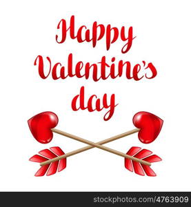 Happy Valentine day greeting card with two crossed arrows. Happy Valentine day greeting card with two crossed arrows.