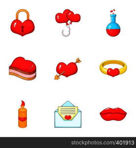 Happy Valentine Day icons set. Cartoon illustration of 9 happy Valentine Day vector icons for web. Happy Valentine Day icons set, cartoon style