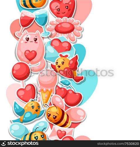 Happy Valentine Day seamless pattern. Kawaii illustration with love symbols.. Happy Valentine Day seamless pattern.