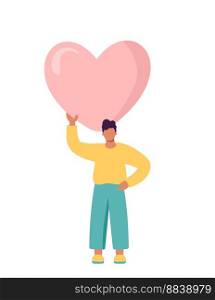 Happy Valentine Day Surprise. Man holding Huge Heart Present. Loving Person, Character go to Dating, Seniors Love, Romance Feelings. Cartoon People Vector Illustration.. Happy Valentine Day Surprise. Man holding Huge Heart Present. Loving Person, Character go to Dating, Seniors Love, Romance Feelings. Cartoon People Vector Illustration