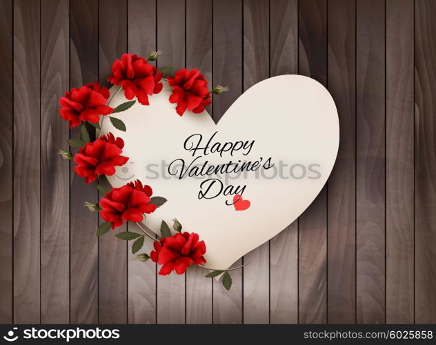 Happy Valentine&rsquo;s Day background Retro greeting card with red roses. Vector illustration.