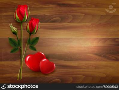 Happy Valentine&rsquo;s Day background. Rose with two hearts. Vector.