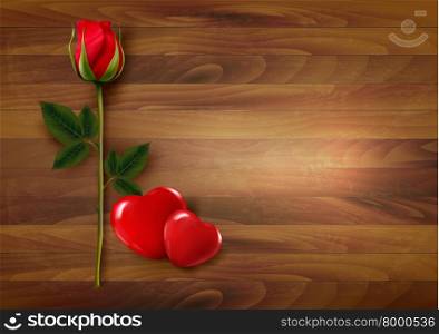 Happy Valentine&rsquo;s Day background. Roses with two hearts. Vector.