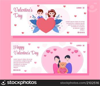 Happy Valentine&rsquo;s Day Banner Template Flat Design Illustration Editable of Square Background for Social media, Love Greeting Card or Web