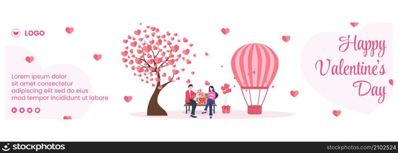 Happy Valentine&rsquo;s Day Banner Template Flat Design Illustration Editable of Square Background for Social media, Love Greeting Card or Web