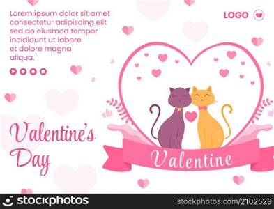 Happy Valentine&rsquo;s Day Brochure Template Flat Design Illustration Editable of Square Background for Social media, Love Greeting Card or Banner