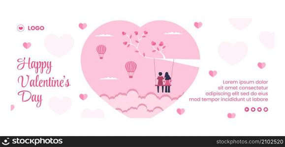 Happy Valentine&rsquo;s Day Cover Template Flat Design Illustration Editable of Square Background for Social media, Love Greeting Card or Banner