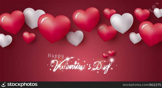 Happy Valentine's Day design of hearts on red background vector illustration