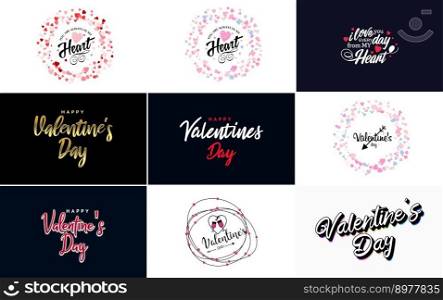 Happy Valentine&rsquo;s Day greeting background in papercut realistic style paper clouds. flying realistic heart on string; pink banner party invitation template; calligraphy words text sign on copy space