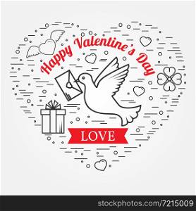 Happy Valentine&rsquo;s Day greetings card, labels, badges, symbols, illustrations, tattoo and typography vector elements. For web design and application interface. Thin line icon.