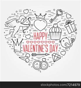 Happy Valentine&rsquo;s Day greetings card, labels, badges, symbols, illustrations, tattoo, t-shirts, banners, flyers and other types of business design. Thin line celebration elements icon.
