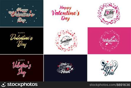 Happy Valentine&rsquo;s Day hand-drawn lettering vector illustration suitable for use in design of flyers. invitations. posters. brochures. and banners