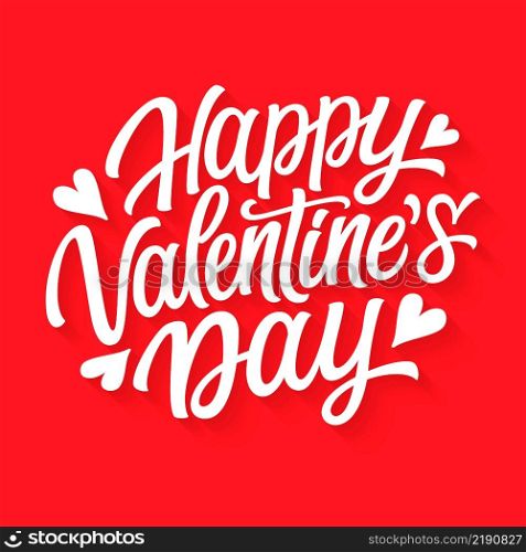 Happy Valentine&rsquo;s day. Hand lettering text with flovers on red background. Vector typography for gifts, cards, banners, posters, mugs