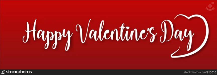 Happy Valentine's Day holiday lettering design. White Valentines text with heart script calligraphy font on red background. Illustration vector.