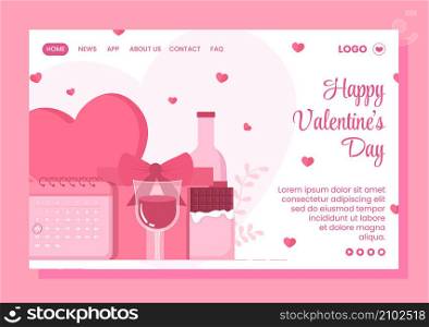Happy Valentine&rsquo;s Day Landing Page Template Flat Design Illustration Editable of Square Background for Social media, Love Greeting Card or Banner