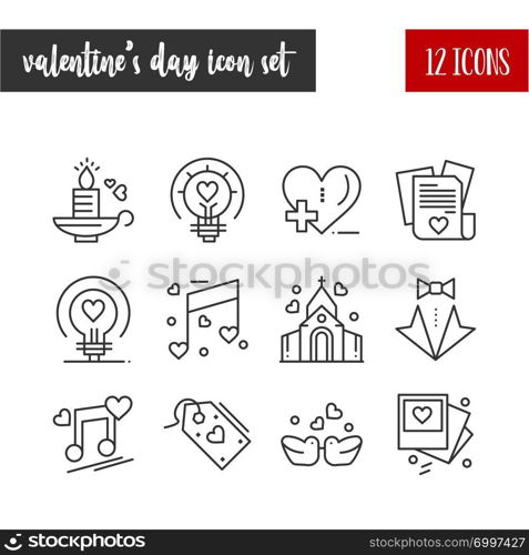 Happy Valentine&rsquo;s Day Outline 12 icon set