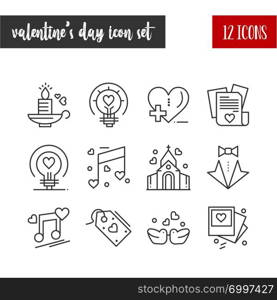 Happy Valentine&rsquo;s Day Outline 12 icon set