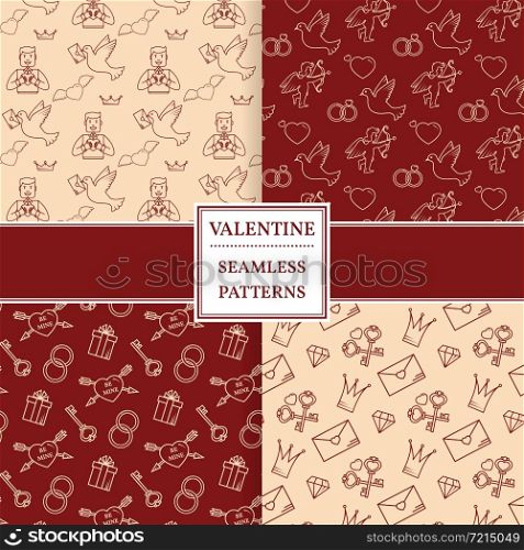 Happy valentine&rsquo;s day pattern set. Valentine seamless pattern. Vector Illustration. Thin line. Modern minimalistic design.