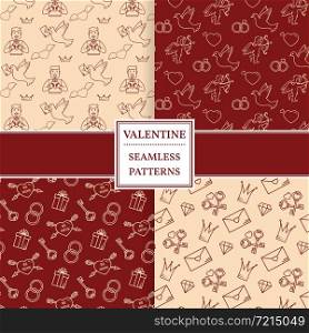 Happy valentine&rsquo;s day pattern set. Valentine seamless pattern. Vector Illustration. Thin line. Modern minimalistic design.