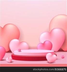 Happy valentine&rsquo;s day podium display. stand mockup product presentation. 3D realistic style. 