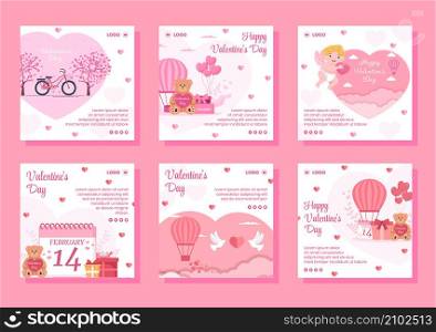 Happy Valentine&rsquo;s Day Post Template Flat Design Illustration Editable of Square Background for Social media, Love Greeting Card or Banner