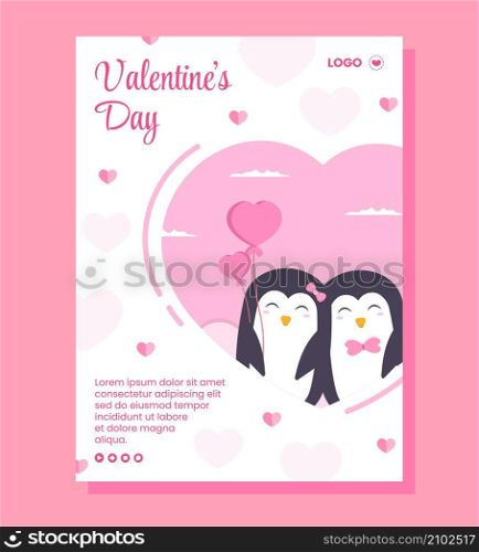 Happy Valentine&rsquo;s Day Poster Template Flat Design Illustration Editable of Square Background for Social media, Love Greeting Card or Banner