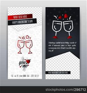 Happy Valentine's Day Red Icon Vertical Banner. Vector illustration