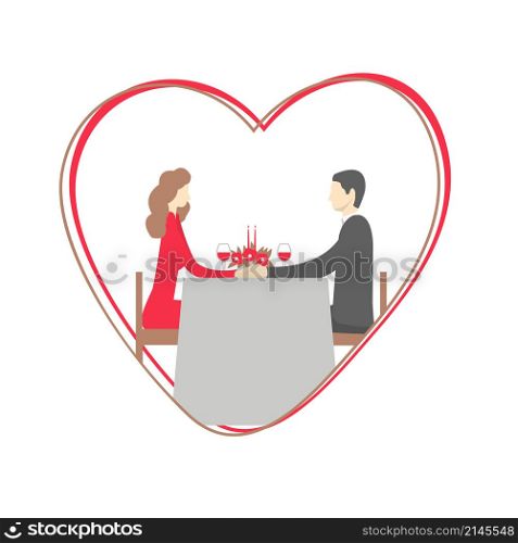 Happy Valentine&rsquo;s Day. Romantic dinner. Happy couple sitting at restaurant table. Vector illustration. Happy couple sitting at restaurant table.