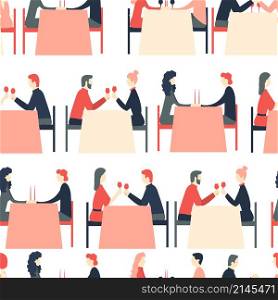 Happy Valentine&rsquo;s Day. Romantic dinner. Happy couples sitting at restaurant table. Vector seamless pattern. Happy couples sitting at restaurant table.