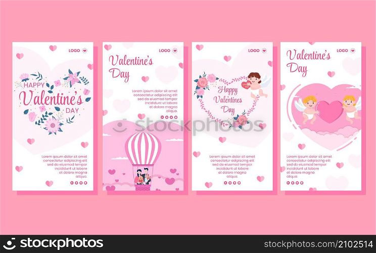 Happy Valentine&rsquo;s Day Stories Template Flat Design Illustration Editable of Square Background for Social media, Love Greeting Card or Banner