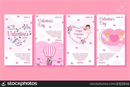 Happy Valentine&rsquo;s Day Stories Template Flat Design Illustration Editable of Square Background for Social media, Love Greeting Card or Banner