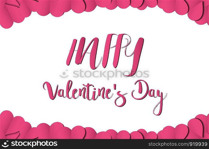 Happy Valentine's Day Text Font on White Background with Paper Heart origami in frame. Invitation letter , Vector Illustration
