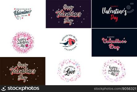 Happy Valentine&rsquo;s Day typography design with a heart-shaped wreath and a watercolor texture