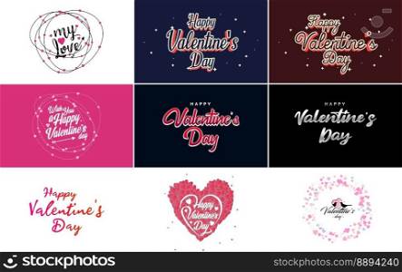 Happy Valentine&rsquo;s Day typography design with a watercolor texture and a heart-shaped wreath