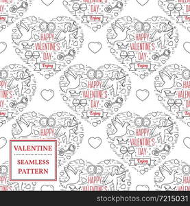 Happy valentine&rsquo;s day. Valentine seamless pattern. Vector Illustration. Thin line.