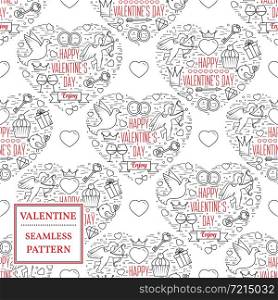 Happy valentine&rsquo;s day. Valentine seamless pattern. Vector Illustration. Thin line.