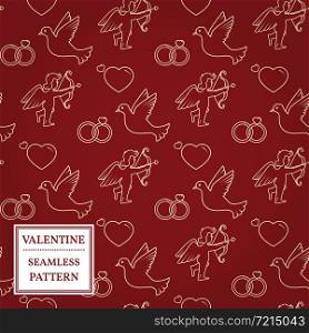 Happy valentine&rsquo;s day. Valentine seamless pattern. Vector Illustration. Thin line. Modern minimalistic design.