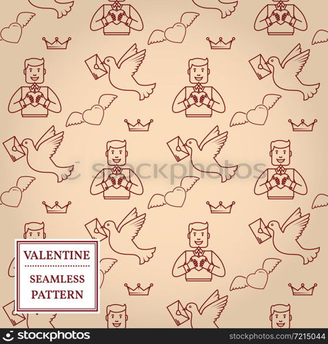 Happy valentine&rsquo;s day. Valentine seamless pattern. Vector Illustration. Thin line. Modern minimalistic design.