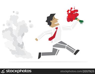 Happy Valentine. Running Man with flowers. Vector illustration.