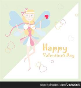 Happy Valentine s banner. Fairy flies with bow and arrow in hands background stock vector illustration 