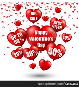 Happy Valentine's Day background with big sale balloons in form of heart. vector